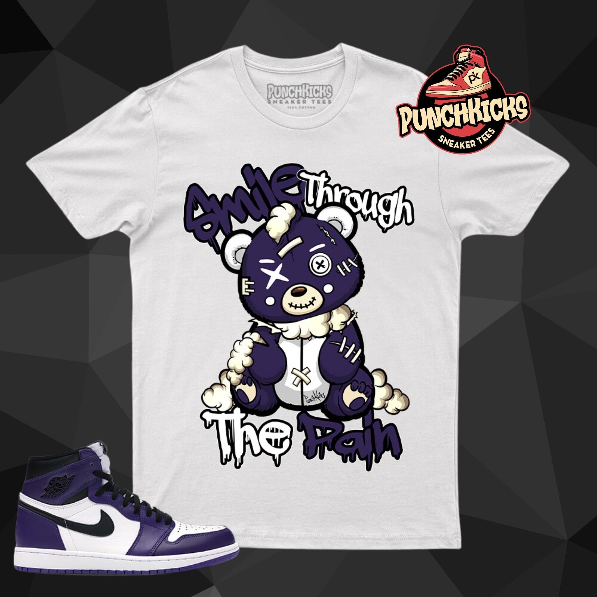 Smile Through The Pain  - Jordan 1 Court Purple White T-Shirt