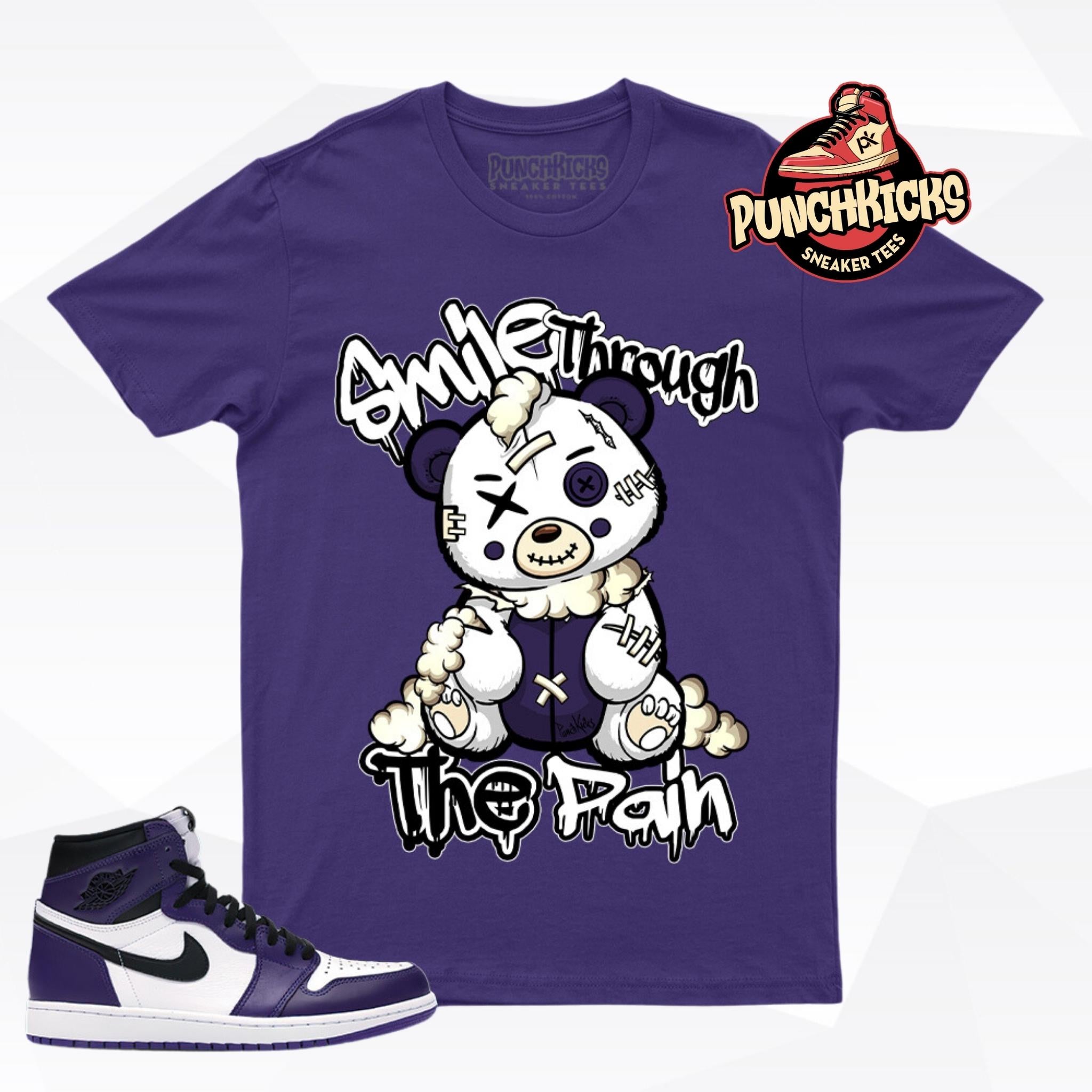 Smile Through The Pain  - Jordan 1 Court Purple White T-Shirt